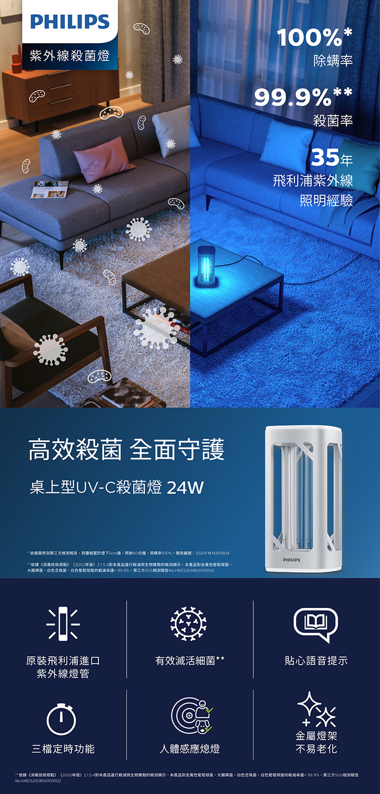 PHILIPS_PU002 飛利浦 消毒燈 滅菌燈 殺菌機 除蟎 紫外線殺菌燈 全電壓 紫外線殺菌燈