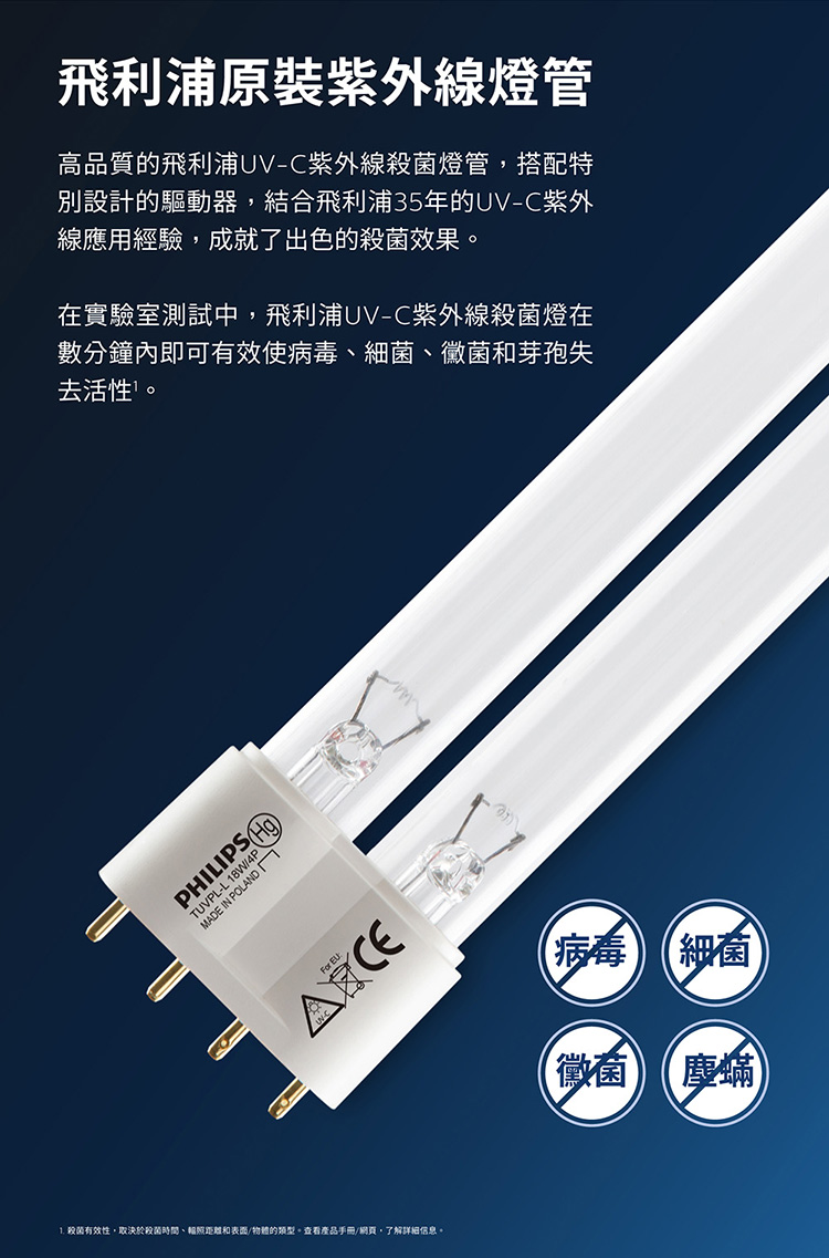 PHILIPS_PU002 飛利浦 消毒燈 滅菌燈 殺菌機 除蟎 紫外線殺菌燈 全電壓 紫外線殺菌燈